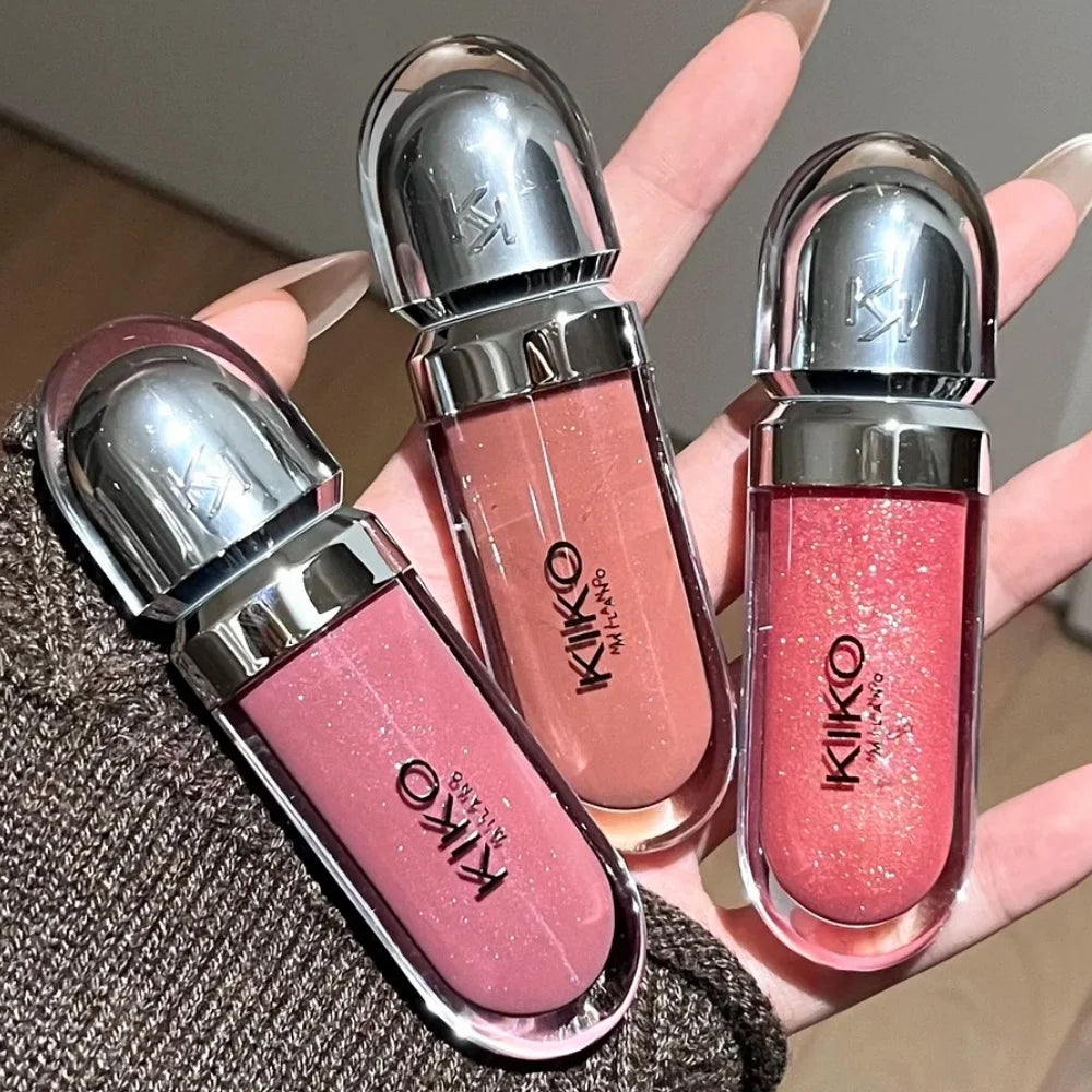 KIKO 3D Liquid Gloss Lip Glaze Mirror Plumper Lipstick Nourished Glossy Full Lips Not Fading Milk Tea Bean Paste Makeup Cosmetic