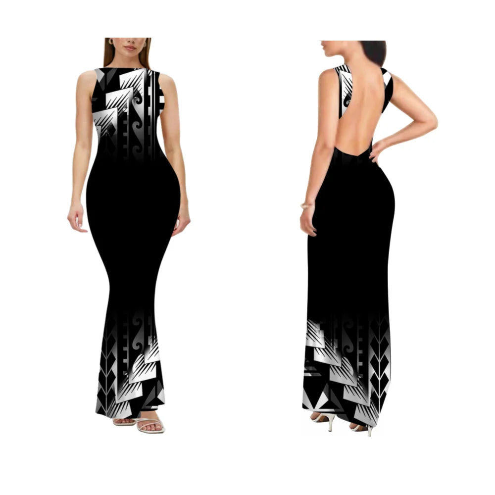 Sexy Sleeveless High-Quality Form-Fitting Long Backless Women'S Dress Polynesian Custom Party And Festival Dress
