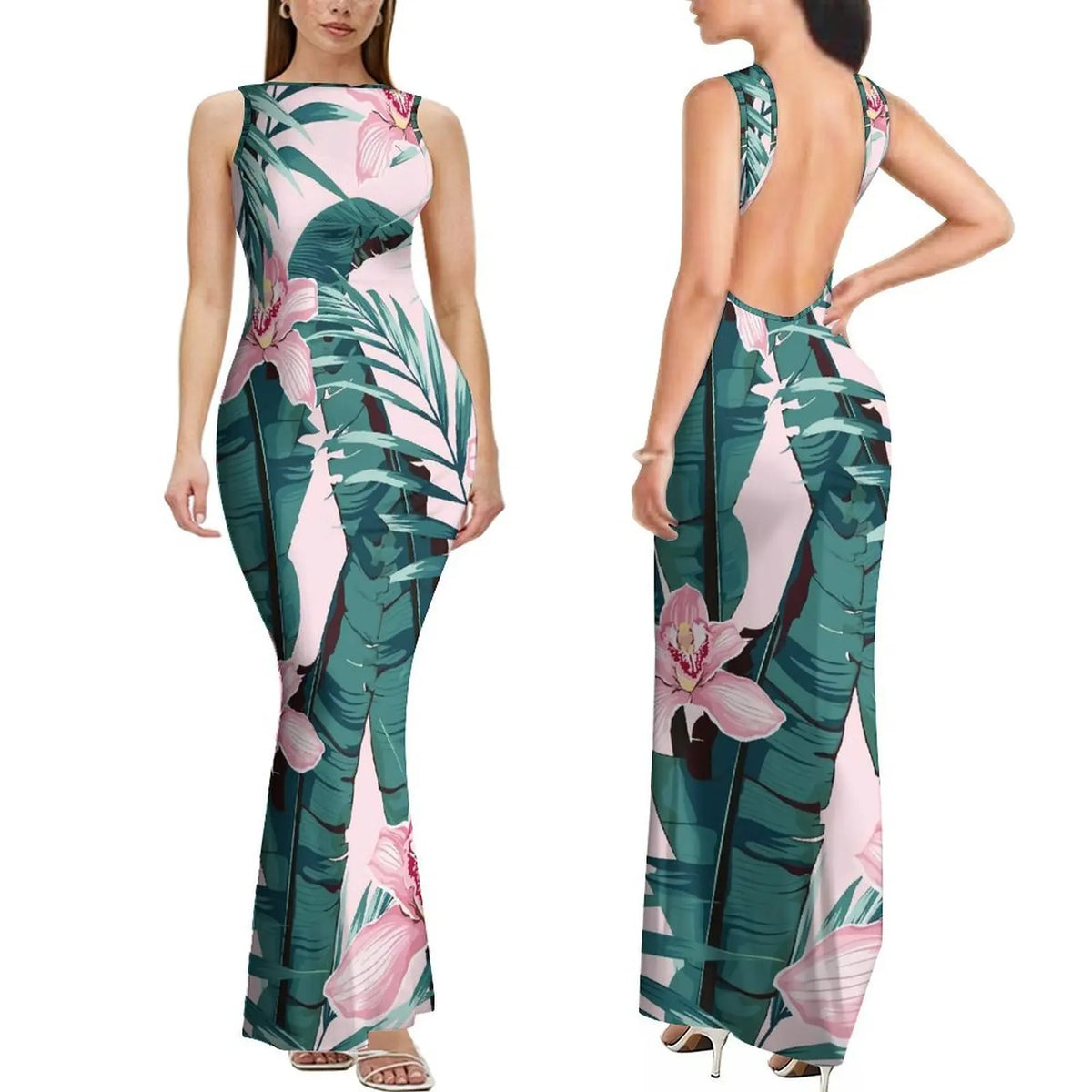Summer Mature And Elegant Sleeveless Long Slimming And Sexy Backless Women'S Dress With Polynesian Custom Pattern