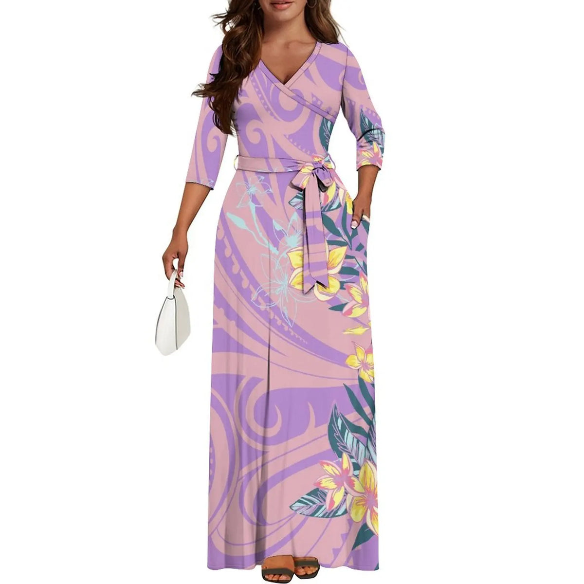 Tribal Ethnic Style Women'S Dress Fiji Samoa Custom Dress Polynesian Ladies Banquet Dress Elegant V-Neck Short-Sleeved Dress