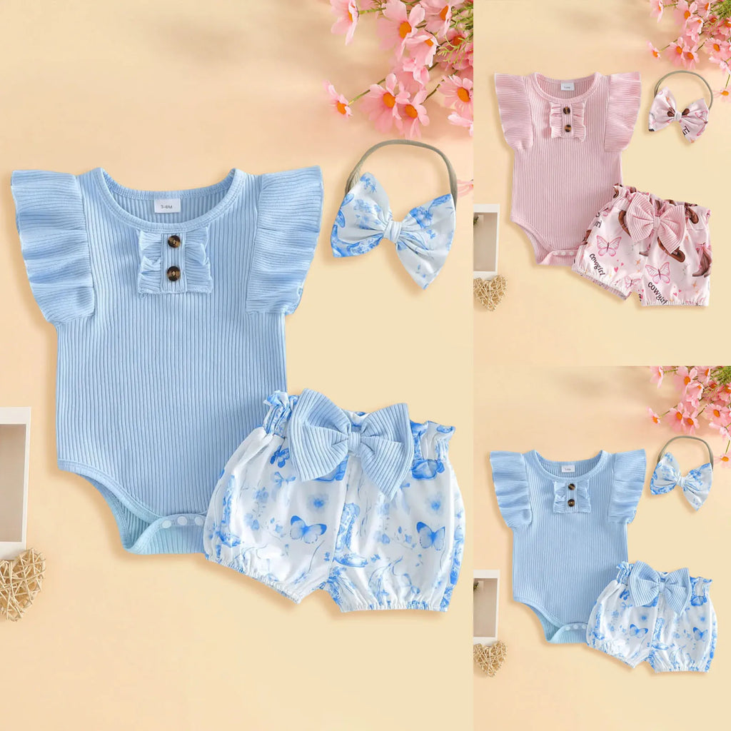 Girl Baby Outfit Newborn Baby Girl Clothes 3 6 9 12 18 Months Summer Outfits Flutter Sleeve Bodysuit Tops Preemie Girl Set