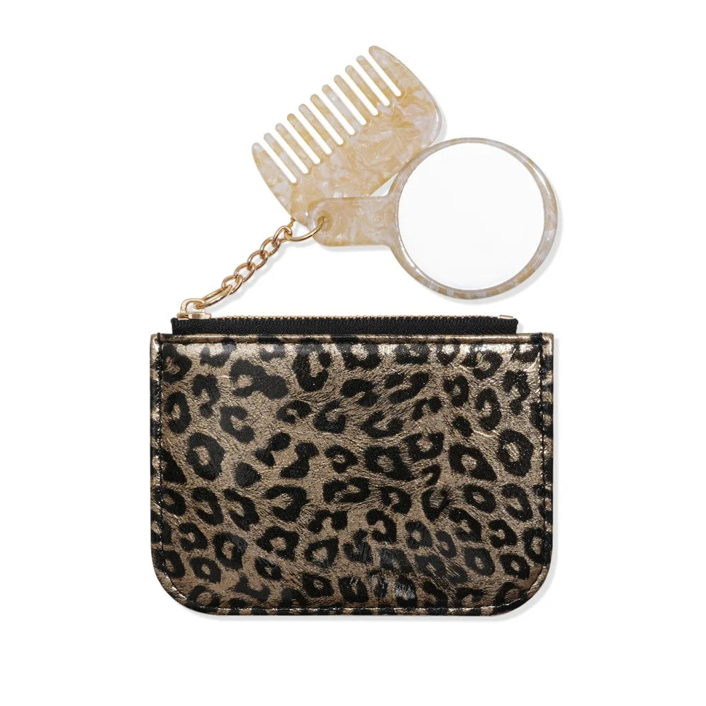 Mini Wallet Wear-Resistant Mirror Comb Charm Leopard Print Coin Purse Lightweight Small Card Holder For Hanging Out Shopping