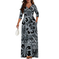 Tribal Ethnic Style Women'S Dress Fiji Samoa Custom Dress Polynesian Ladies Banquet Dress Elegant V-Neck Short-Sleeved Dress