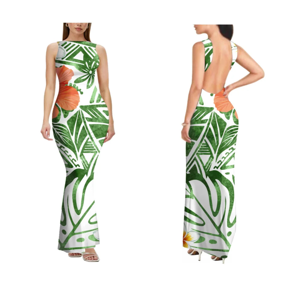 Sexy Sleeveless High-Quality Form-Fitting Long Backless Women'S Dress Polynesian Custom Party And Festival Dress