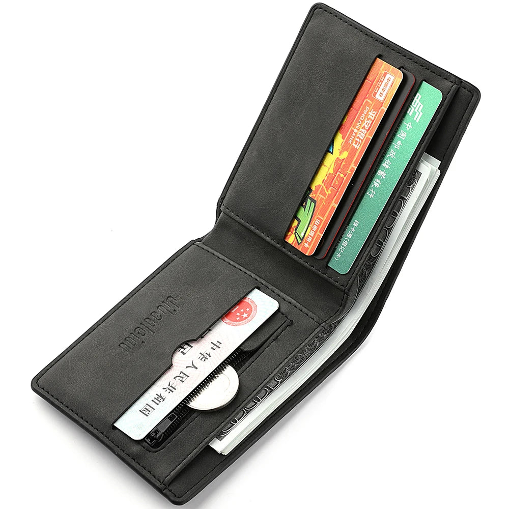 Men's Short Wallet PU Leather Vintage Casual Design Multi-Card Slot Zipper Coin Purse Mini Men's Wallet
