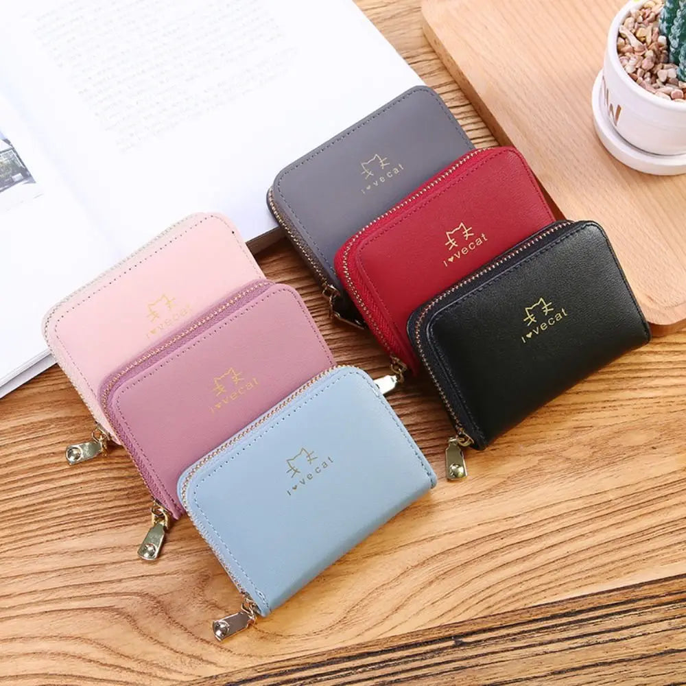 Portable Pu Leather Short Wallet Zipper Closure Cute Style Women Card Holder Simple Design Large Capacity Coin Purse For Women