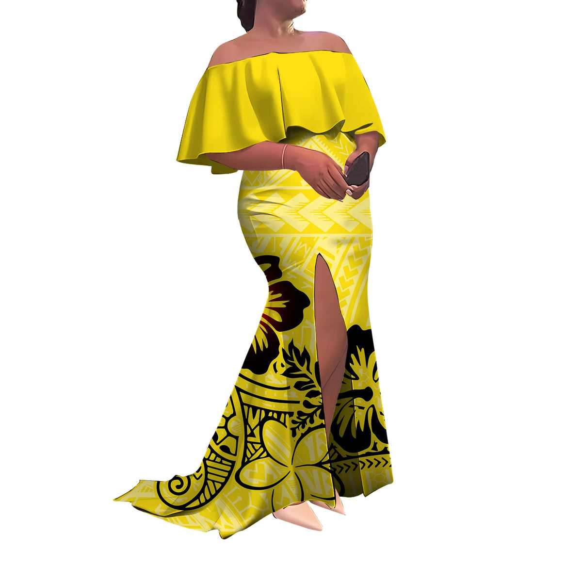 Summer Women'S Dress Elegant Half-Printed One-Shoulder Slit Long Floor-Length Polynesian Slimming Fishtail Dress