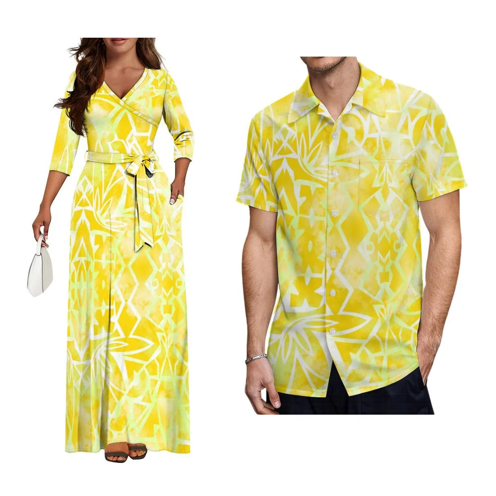 Polynesian Custom Couple Clothing Autumn Long Sleeve New Women'S Dress Hawaii Men'S Formal Shirt 2-Piece Set 2025 New