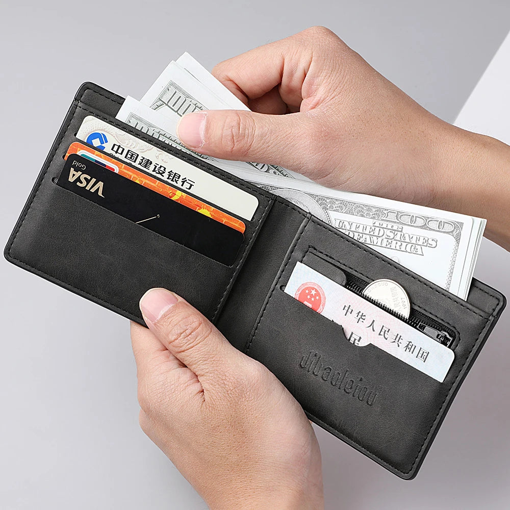 Mini Ultra-thin Men's US Dollar Wallet, Featuring a Retro-style Zipper Pocket, Multiple Card Slots, and a Credit Card Pocket