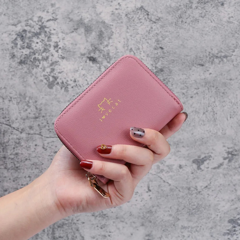 Aesthetic Mini Coin Purse | PU Leather Zipper Wallet for Women