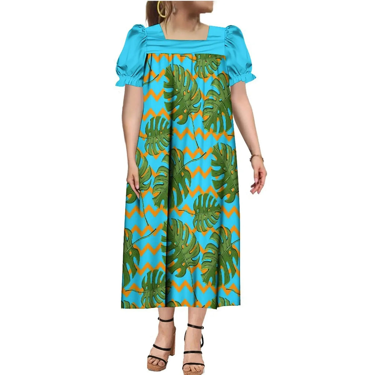 2024 Summer Micronesia Tribe Mumu Fashion Ladies Puffy Sleeve Dress Polynesian Party Mumu Ladies Fluffy Maxi Dress