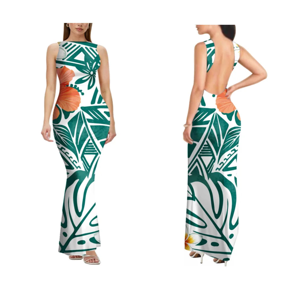 Sexy Sleeveless High-Quality Form-Fitting Long Backless Women'S Dress Polynesian Custom Party And Festival Dress