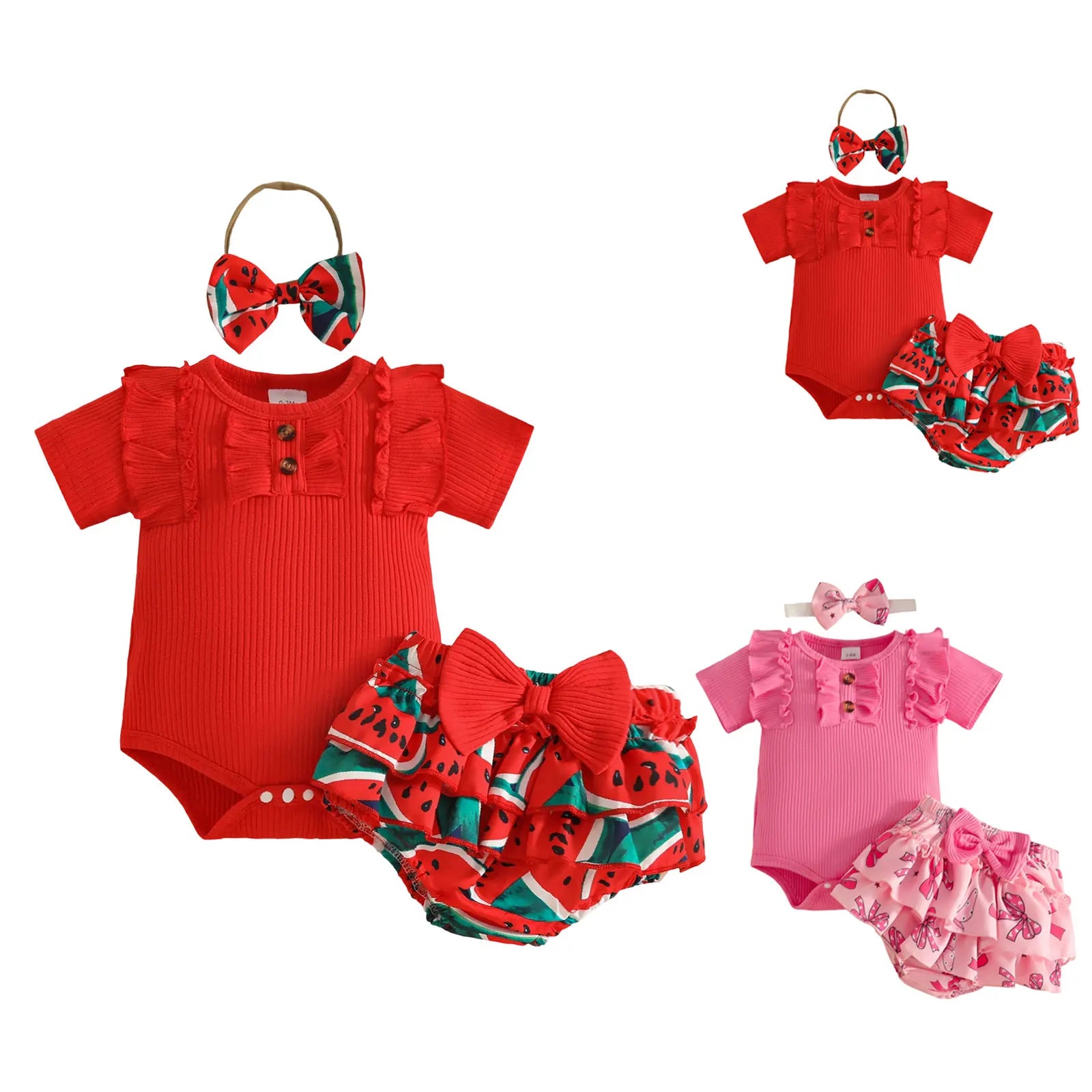 Baby Girl Comfortable And Breathable Set Short Sleeve Top Cute Cartoon Printed Shorts Three Piece Set Matching Items Conjuntos
