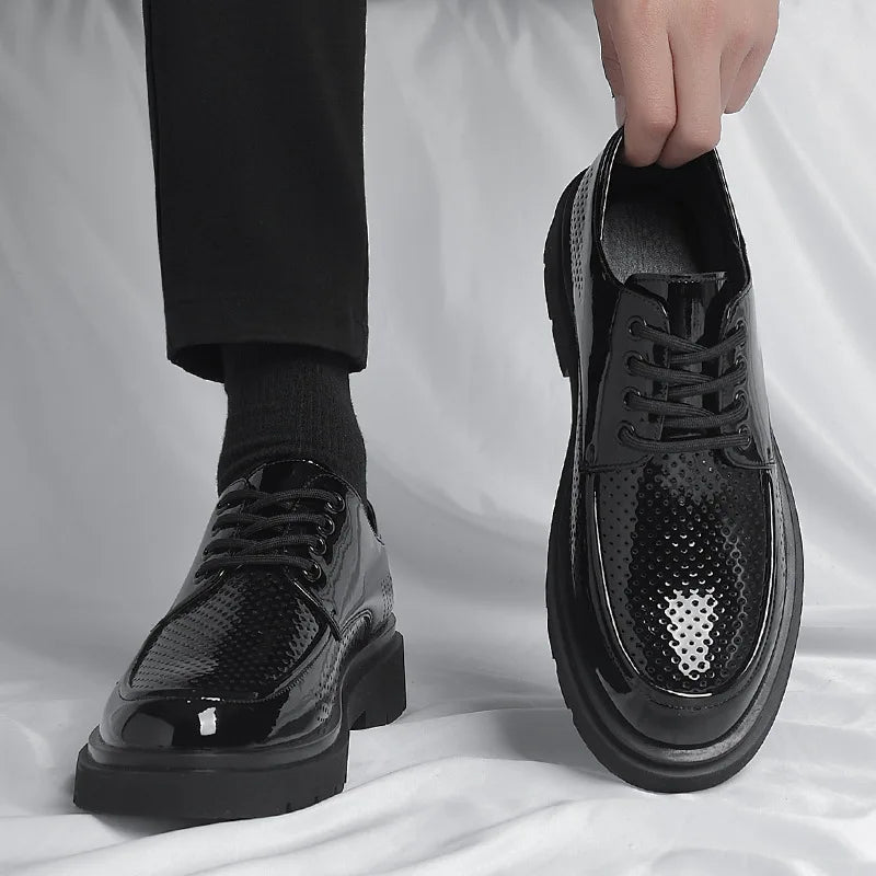 Patent Shoes Men Work Shoes Thick bottom Dress Shoes Fashion Boots