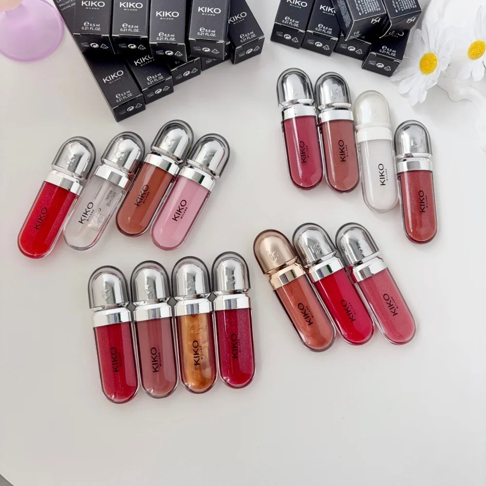 KIKO 3D Liquid Gloss Lip Glaze Mirror Plumper Lipstick Nourished Glossy Full Lips Not Fading Milk Tea Bean Paste Makeup Cosmetic