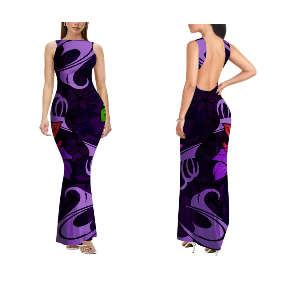 Sexy Sleeveless High-Quality Form-Fitting Long Backless Women'S Dress Polynesian Custom Party And Festival Dress