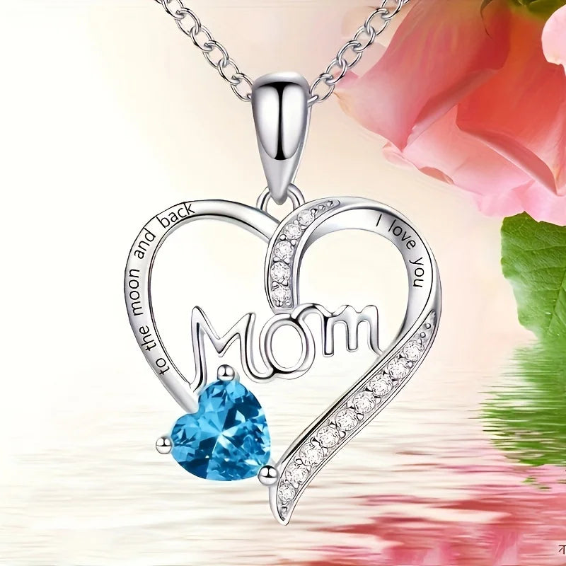 A Mother's Day gift, a heart-shaped mom with engraved words and Rhinestone, a multi-color accessory, a versatile female necklace