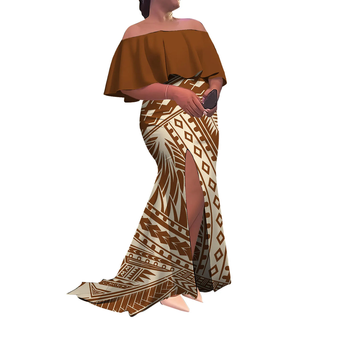 Women'S Dress Half-Printed One-Shoulder Slit Long Floor-Length Slimming Fishtail Dress Polynesian Evening Dress Custom-Made