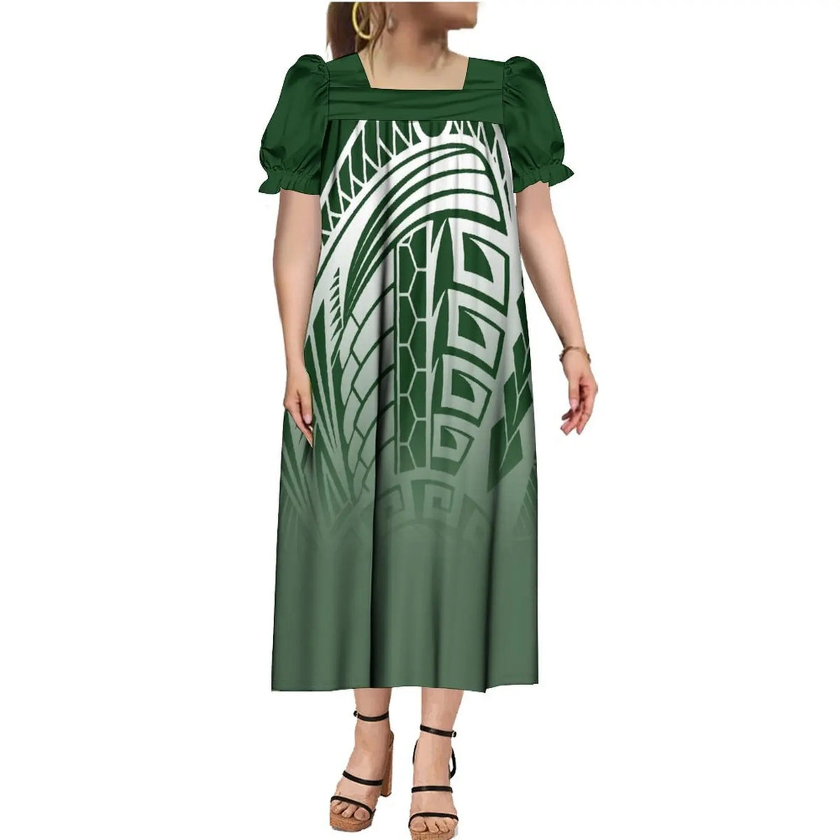 2024 Summer Micronesia Tribe Mumu Fashion Ladies Puffy Sleeve Dress Polynesian Party Mumu Ladies Fluffy Maxi Dress