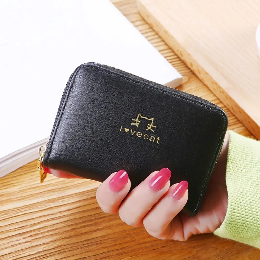Portable Pu Leather Short Wallet Zipper Closure Cute Style Women Card Holder Simple Design Large Capacity Coin Purse For Women