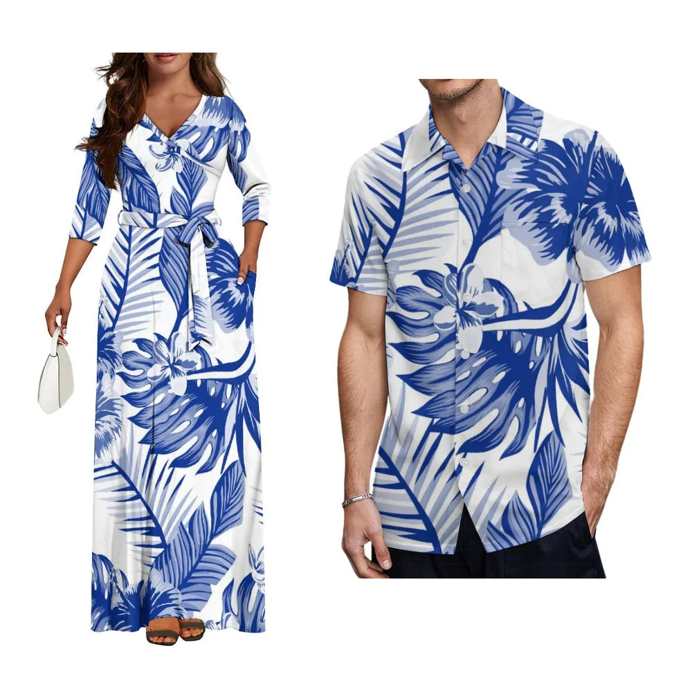 Polynesian Custom Couple Clothing Autumn Long Sleeve New Women'S Dress Hawaii Men'S Formal Shirt 2-Piece Set 2025 New