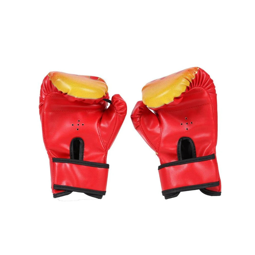 1 Pair Kids Children Boxing Gloves Professional Flame Mesh Breathable Laced Waterproof PU Leather Sanda Boxing Training Gloves