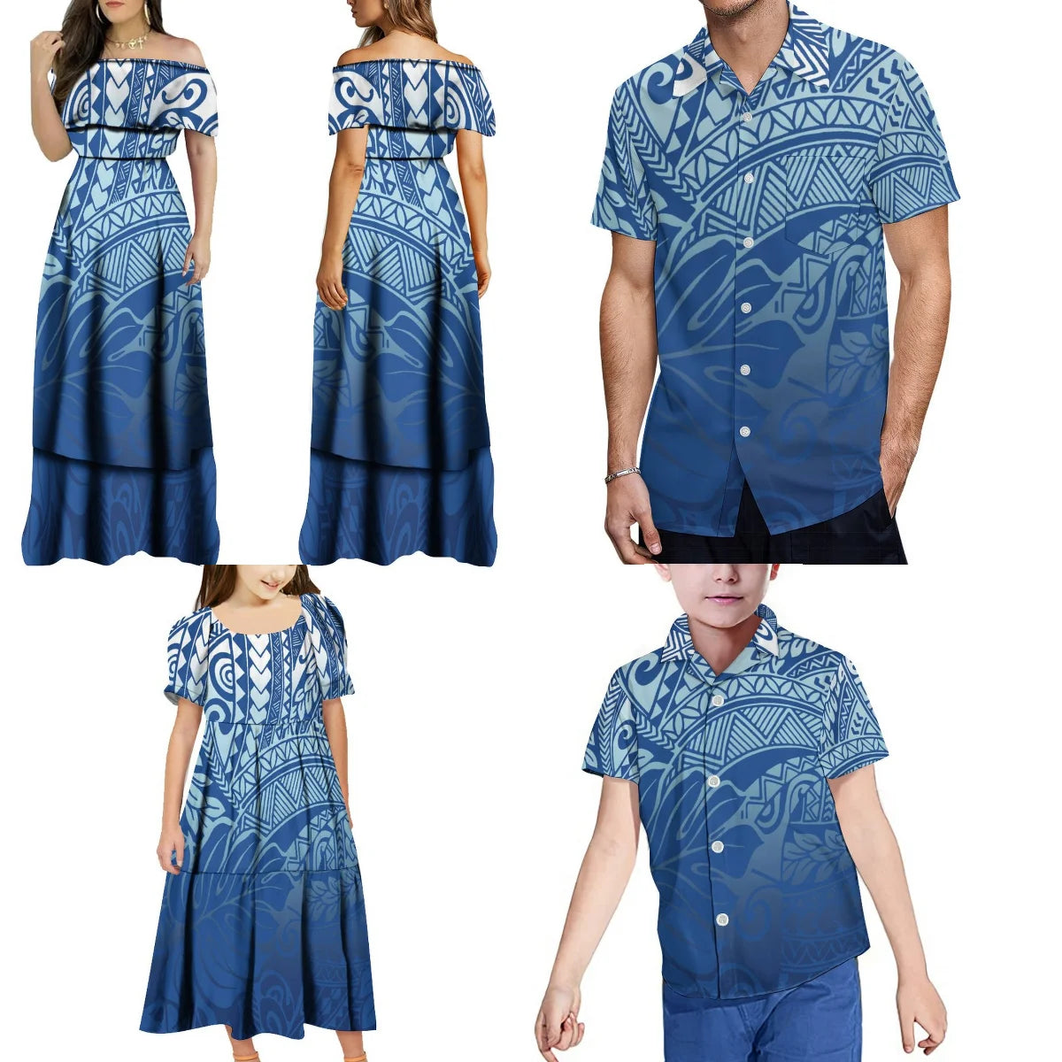 Custom Polynesian Family Party Clothing For Adults And Children Summer Pacific Island-Style Ladies One-Shoulder Puffy Dress