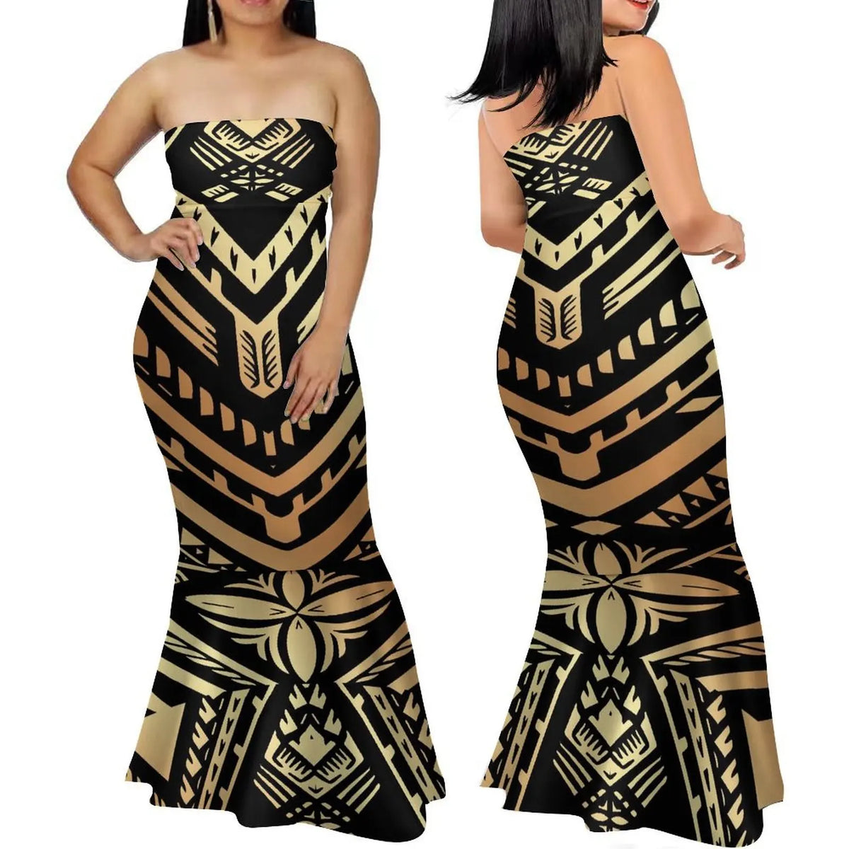 Summer Fashion Strapless Evening Dress Custom Polynesian Print New Design Party Elegant Slim Fishtail Dress Soft Quality Fabric