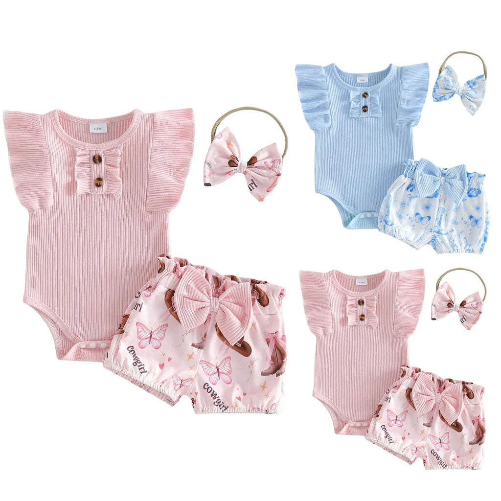 Girl Baby Outfit Newborn Baby Girl Clothes 3 6 9 12 18 Months Summer Outfits Flutter Sleeve Bodysuit Tops Preemie Girl Set