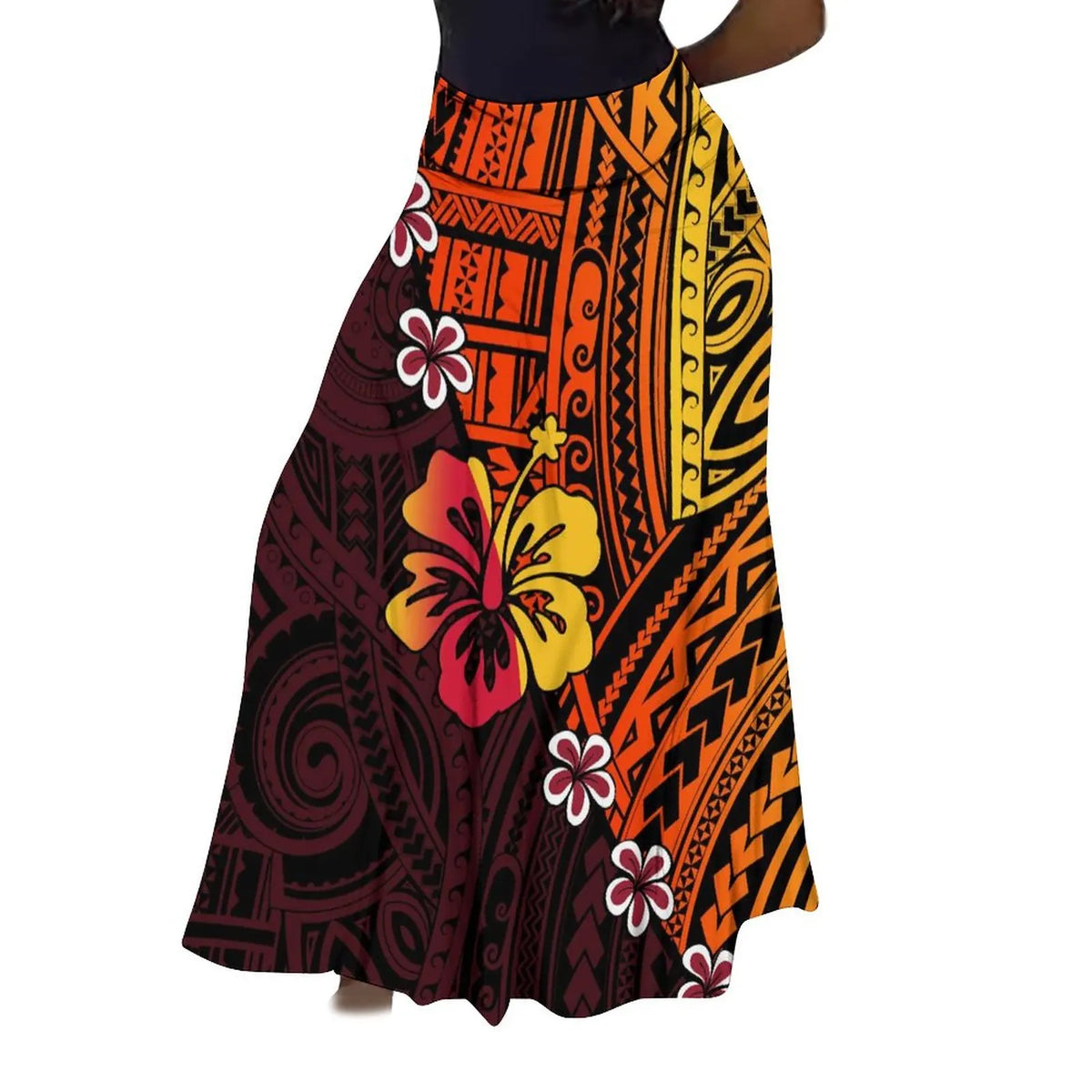 Factory Direct Sales Polynesian Tribal Ethnic Pattern Flower Print Summer Long Skirt Club Skirt Custom Women'S Clothing