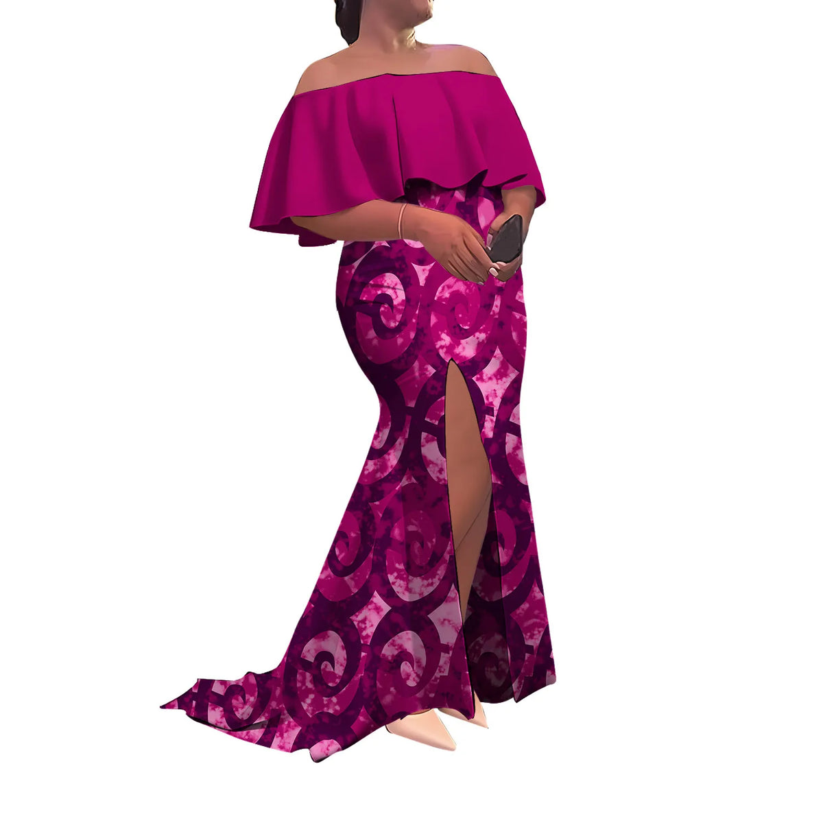 Women'S Dress Half-Printed One-Shoulder Slit Long Floor-Length Slimming Fishtail Dress Polynesian Evening Dress Custom-Made