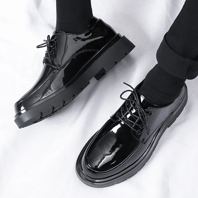 Patent Shoes Men Work Shoes Thick bottom Dress Shoes Fashion Boots
