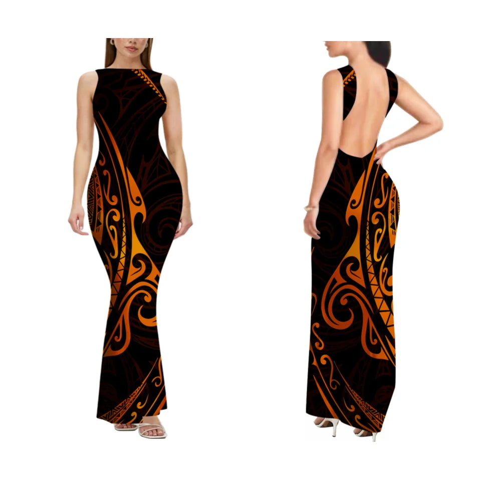 Sexy Sleeveless High-Quality Form-Fitting Long Backless Women'S Dress Polynesian Custom Party And Festival Dress