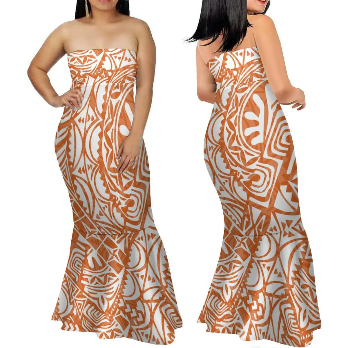 Summer Fashion Strapless Evening Dress Custom Polynesian Print New Design Party Elegant Slim Fishtail Dress Soft Quality Fabric