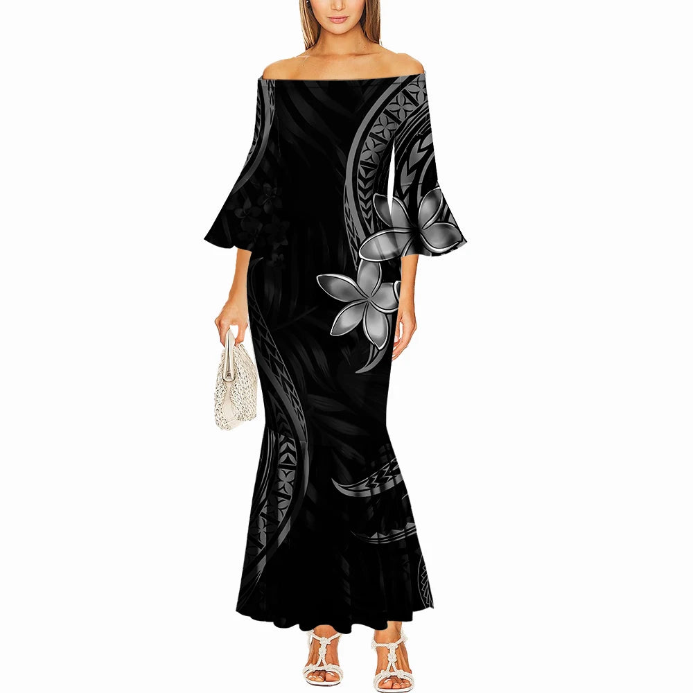 Summer One-Shoulder Puletasi Dress Custom-Made Samoan Islands Print Polynesian Tribal Women'S Tight Fishtail Dress