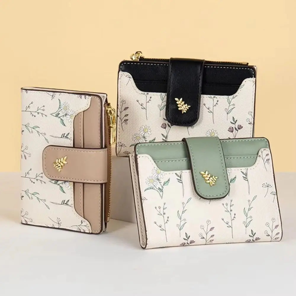 Fashion PU Leather Women Short Wallet Multi-Cards Small Flowers Coin Purse Zipper Hasp Slim Small Wallet Women
