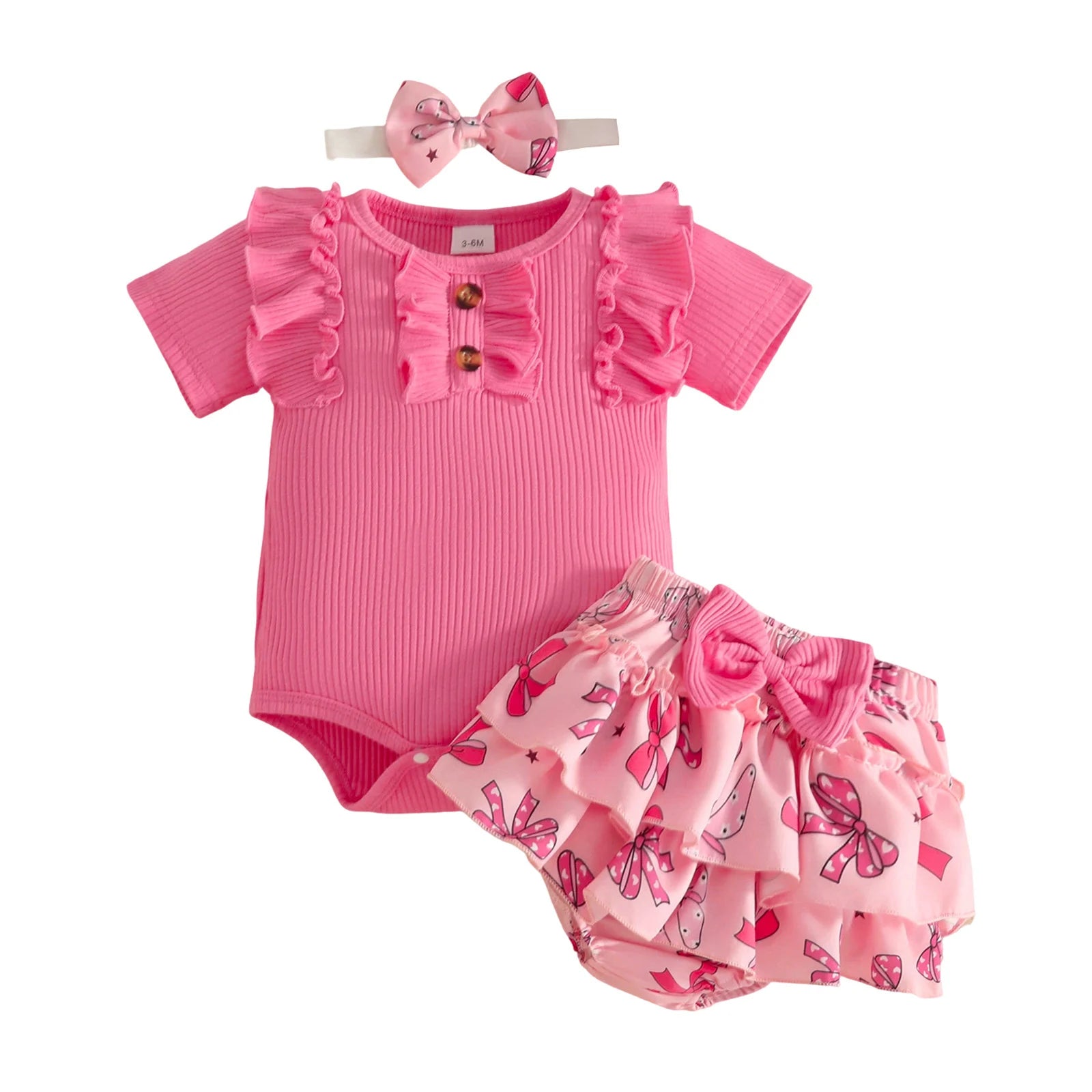Baby Girl Comfortable And Breathable Set Short Sleeve Top Cute Cartoon Printed Shorts Three Piece Set Matching Items Conjuntos