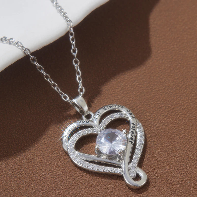 To My Love Eternal Necklaces Double Layered Heart I Love You for Forever Necklace for Women Gilrfriend Wife Valentine's Day Gift