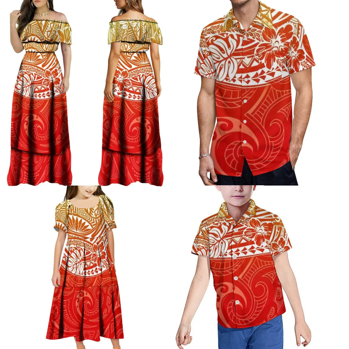 Custom Polynesian Family Party Clothing For Adults And Children Summer Pacific Island-Style Ladies One-Shoulder Puffy Dress
