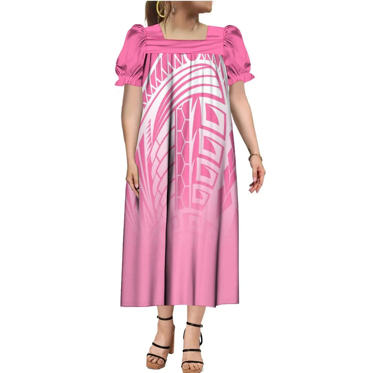 2024 Summer Micronesia Tribe Mumu Fashion Ladies Puffy Sleeve Dress Polynesian Party Mumu Ladies Fluffy Maxi Dress