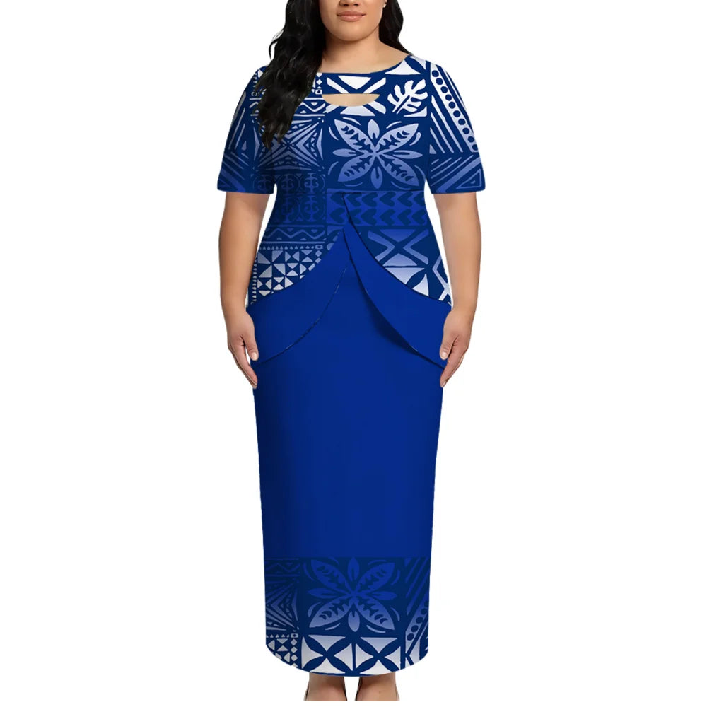 High-Quality Polynesian Island Ethnic Style Round-Neck Dress For Women From Tonga And Fiji Puletasi Elegant Dress Custom Made