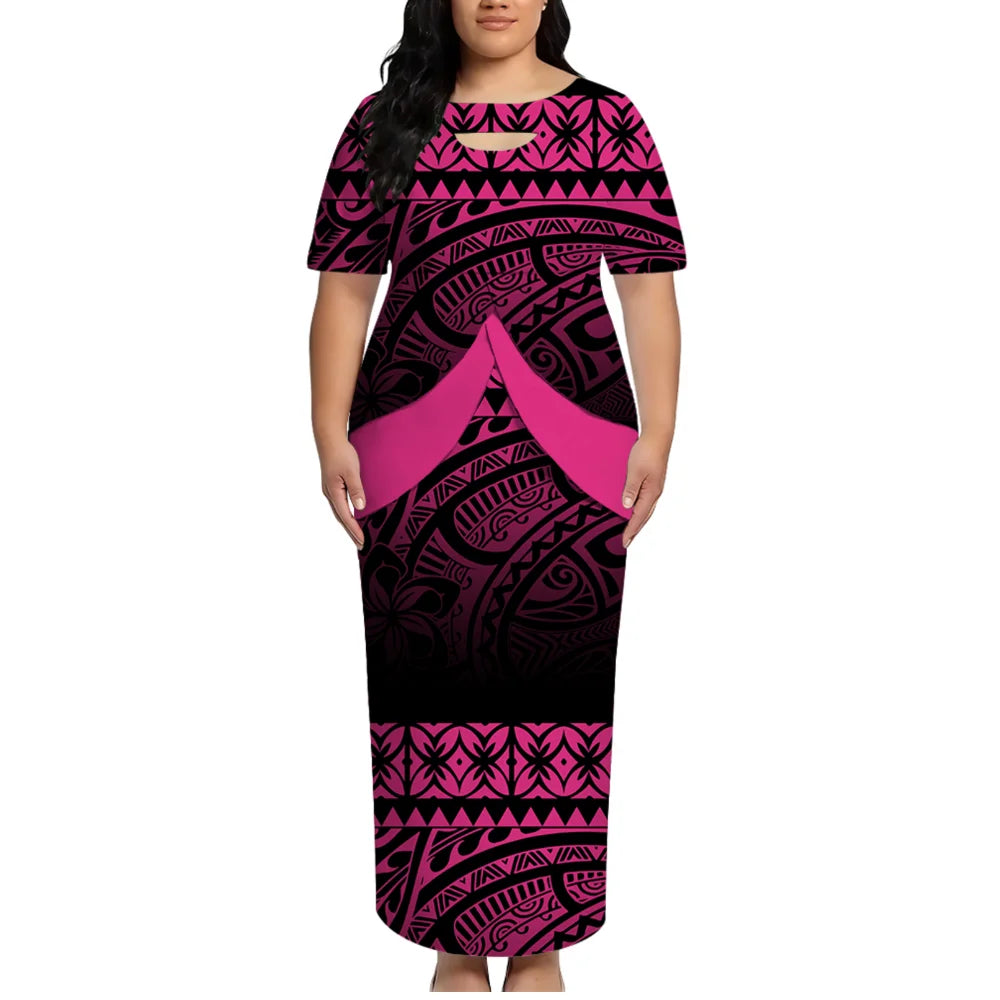 High-Quality Polynesian Island Ethnic Style Round-Neck Dress For Women From Tonga And Fiji Puletasi Elegant Dress Custom Made