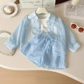 3Piece Summer Toddler Girl Clothes Korean Fashion Stripe Letter Long Sleeve Tops+Vest+Shorts Kids Clothing Children's Sets B068