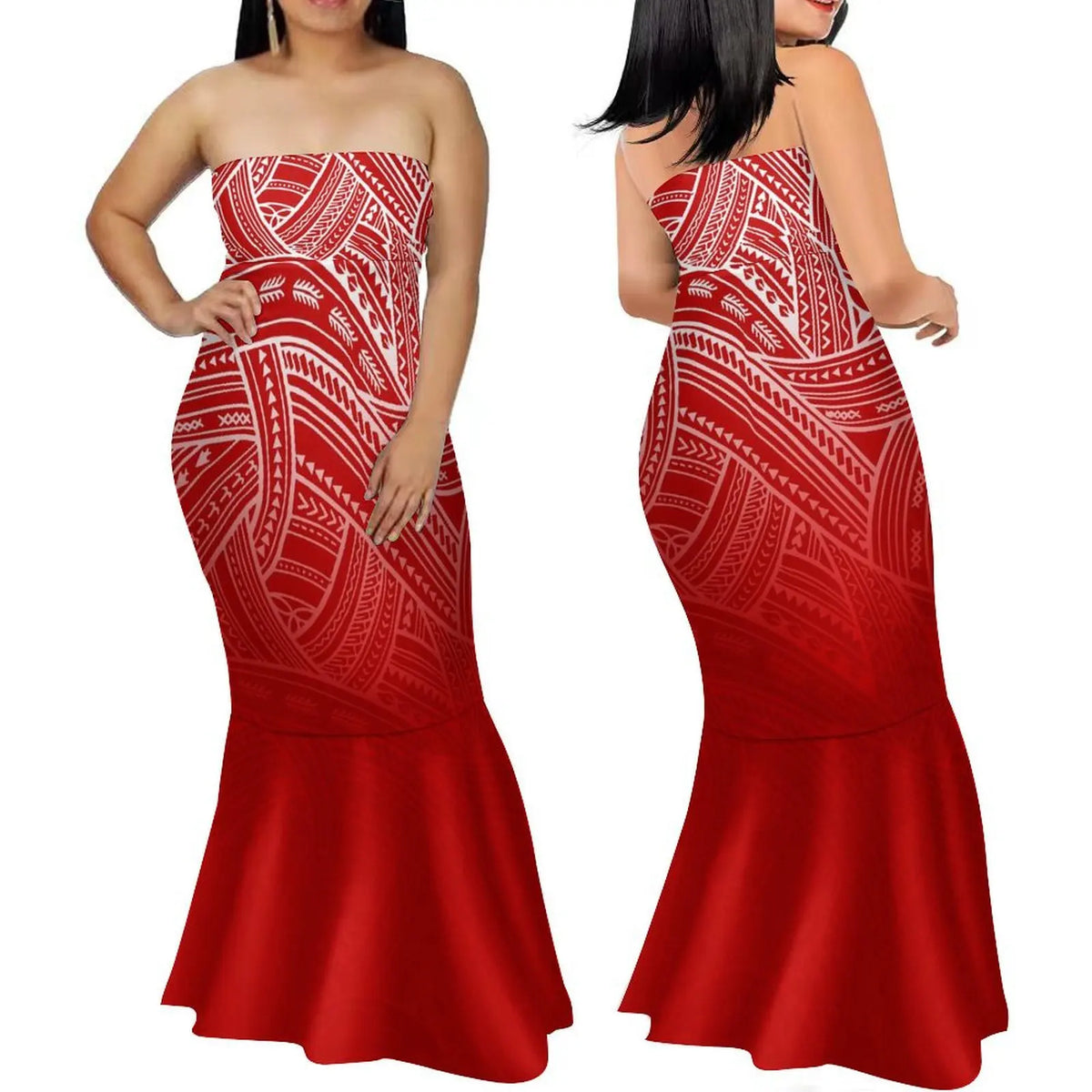 Summer Fashion Strapless Evening Dress Custom Polynesian Print New Design Party Elegant Slim Fishtail Dress Soft Quality Fabric