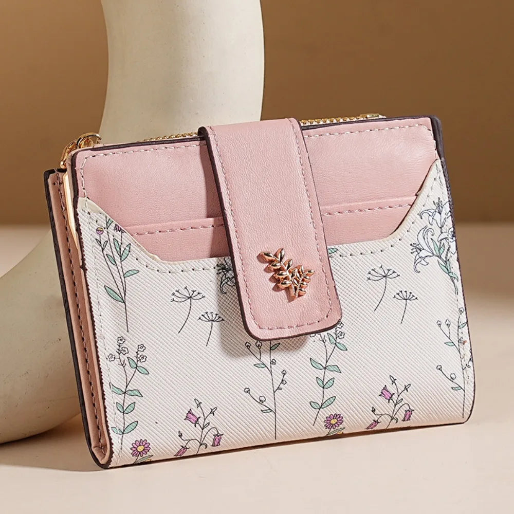 Fashion PU Leather Women Short Wallet Multi-Cards Small Flowers Coin Purse Zipper Hasp Slim Small Wallet Women