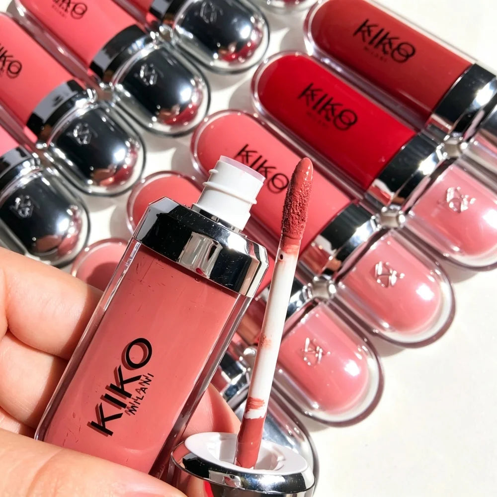 KIKO 3D Liquid Gloss Lip Glaze Mirror Plumper Lipstick Nourished Glossy Full Lips Not Fading Milk Tea Bean Paste Makeup Cosmetic