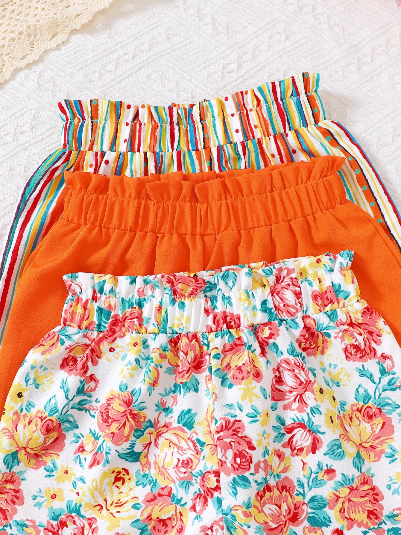 3pcs girls' floral and striped printed shorts suitable for daily outings in spring/summer, can be used as gifts