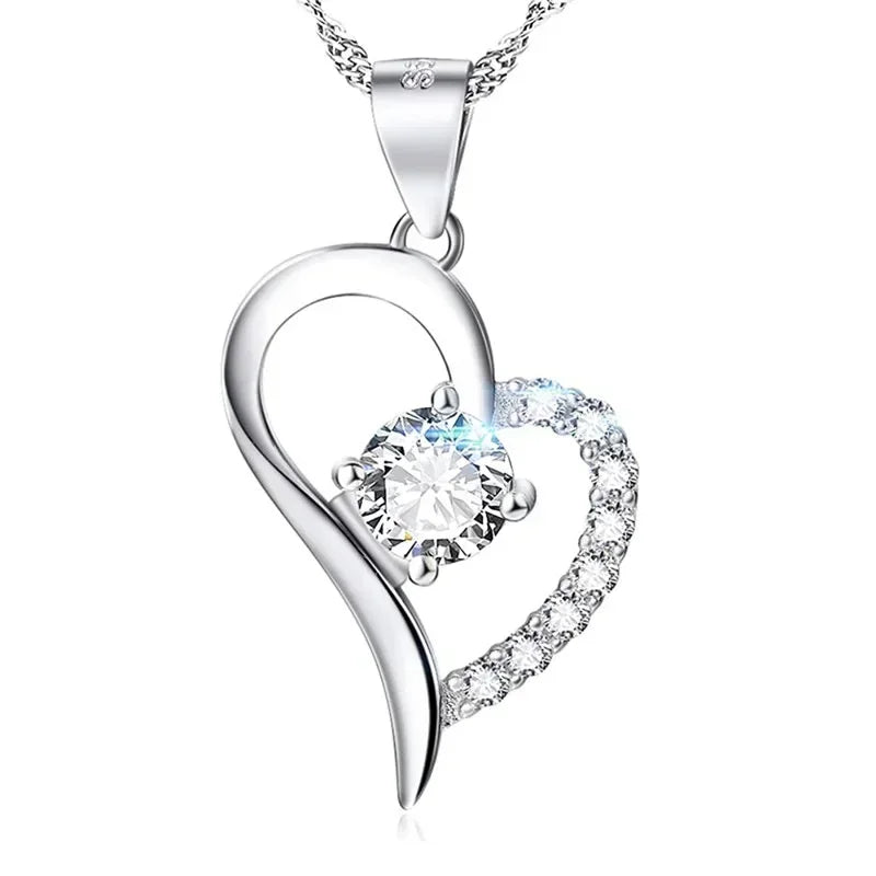 European and American Love Zircon Shining Pendant Silver Necklace Women's Declaration Anniversary Party Jewelry Wholesale