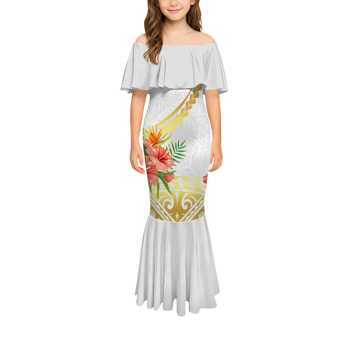 Stylish And Casual Printed One-Shoulder Long Fishtail Dress Custom-Made Polynesian Sexy And Slimming Girl'S Dress