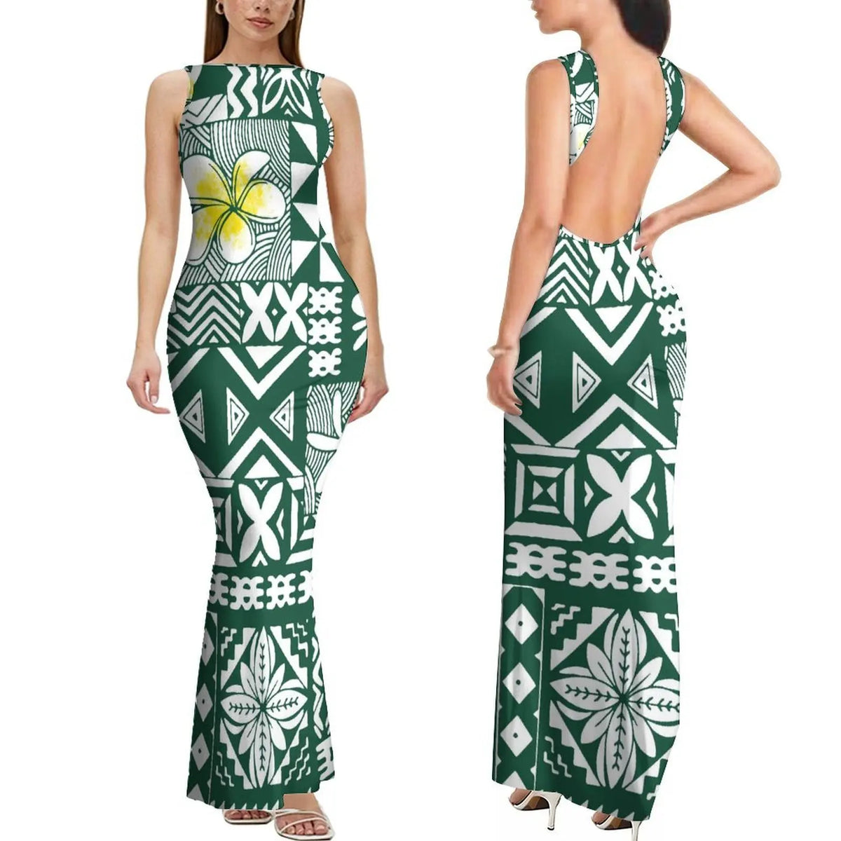 Summer Mature And Elegant Sleeveless Long Slimming And Sexy Backless Women'S Dress With Polynesian Custom Pattern
